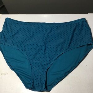 Terra & Sky 3X 24W-26W Teal Blue w/ Black Polka Dots High Waisted Swimsuit Brief